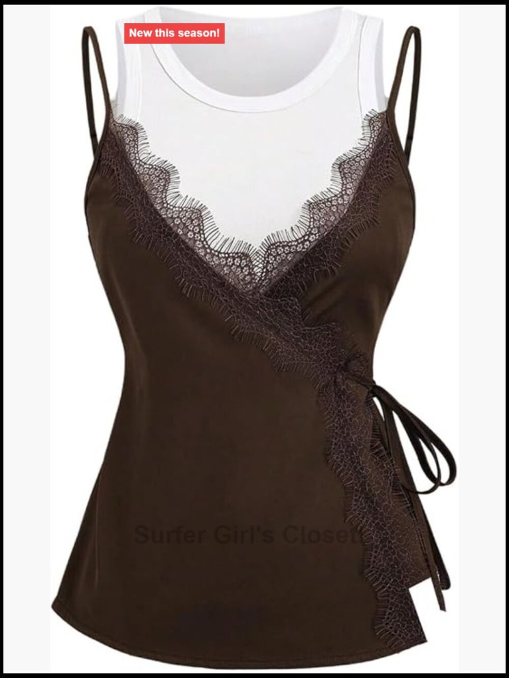 Verdusa Women's Lace Wrap Double Lined Tank Sleeveless Asymmetrical Tops